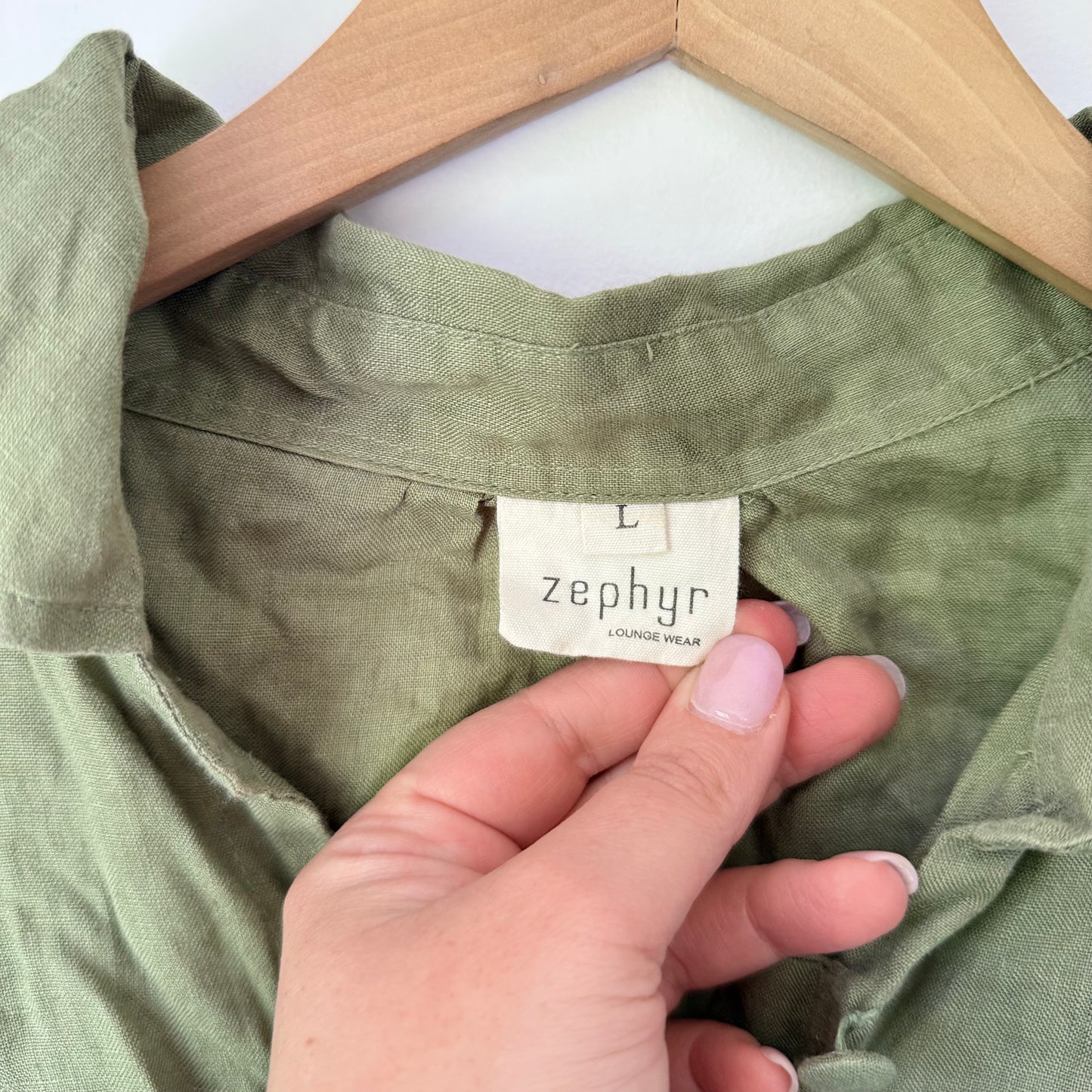 Zephyr Loungewear Pure Linen Three-Quarter Sleeve Shirt Size L