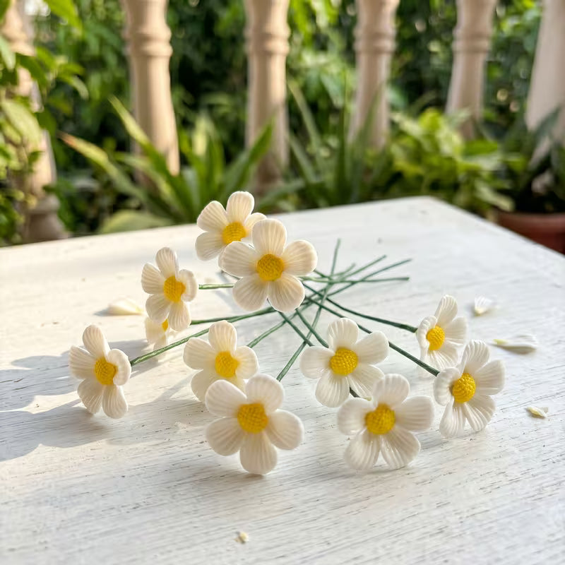 8-Piece Handmade White Ceramic Daisy Set