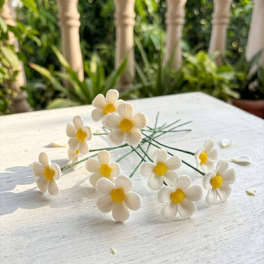 8-Piece Handmade White Ceramic Daisy Set