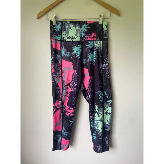 Size s high-waisted abstract print workout leggings with side pockets - leggings bottom - clothing & fashion - leggings