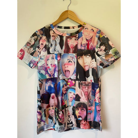 Ahegao face tee - size xs - clothing tops tee - top anime
