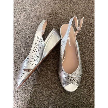 Allino - silver perforated slingback wedge sandals - size 39 - shoes clothing & fashion - sandals - shoes women’s shoes