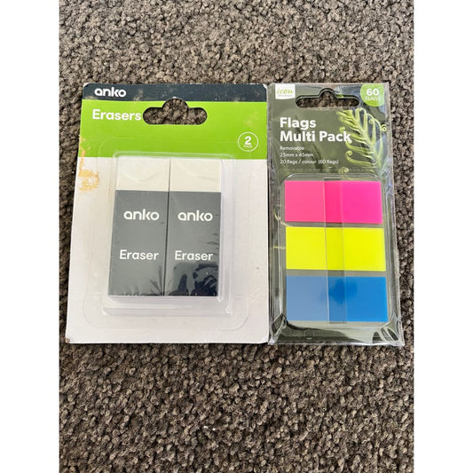 Anko erasers & icon flags multi pack - erasers stationery