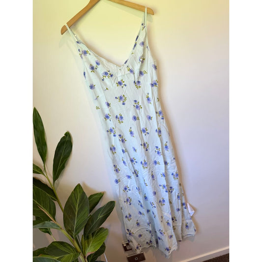 Asos design size 12 high apex spun midi dress in blue floral print - dresses top women’s apparel