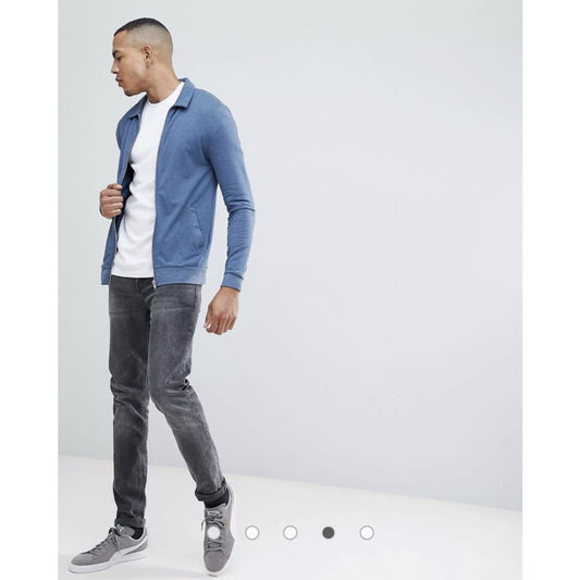 Asos design tall muscle jersey harrington jacket – size s | brand new in dark denim marl - coats & jackets clothing &