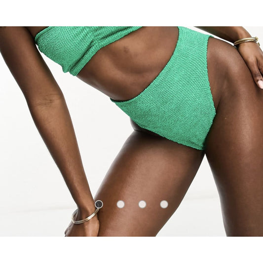 Asos design crinkle high leg bikini bottom – jewel green – one size - classic bikinis clothing & fashion - full body