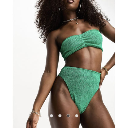 Asos design crinkle high leg bikini bottom – jewel green – one size - classic bikinis clothing & fashion - full body