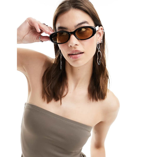 Asos design bevel oval sunglasses in black with brown lens - sunglasses accessories women’s apparel
