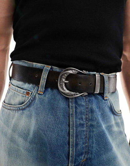 Asos design size xl distressed faux leather belt with buckle detail – washed brown - belts underwear & basics men’s