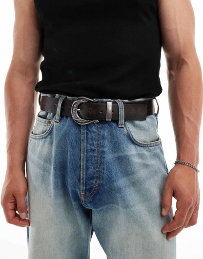 Asos design size xl distressed faux leather belt with buckle detail – washed brown - belts underwear & basics men’s