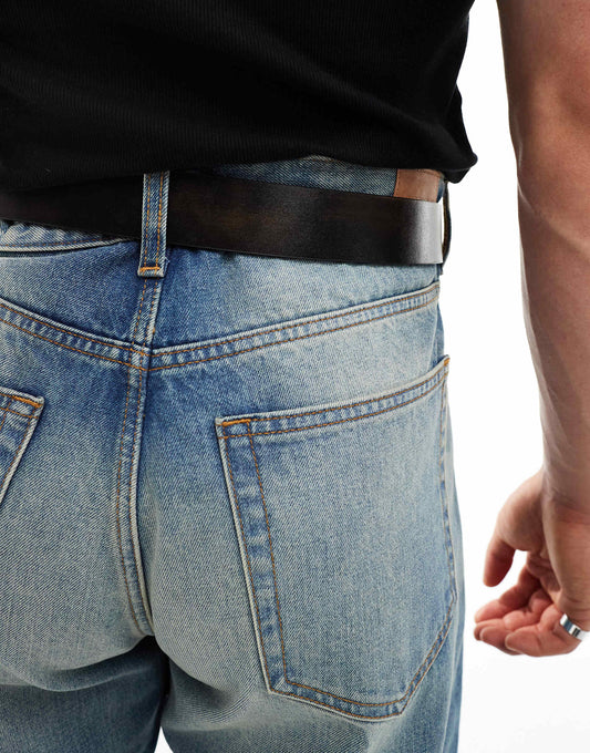 Asos design size xl distressed faux leather belt with buckle detail – washed brown - belts underwear & basics men’s