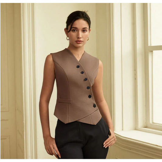 Ael amyenjoylife size s asymmetrical button vest - vests top women’s apparel