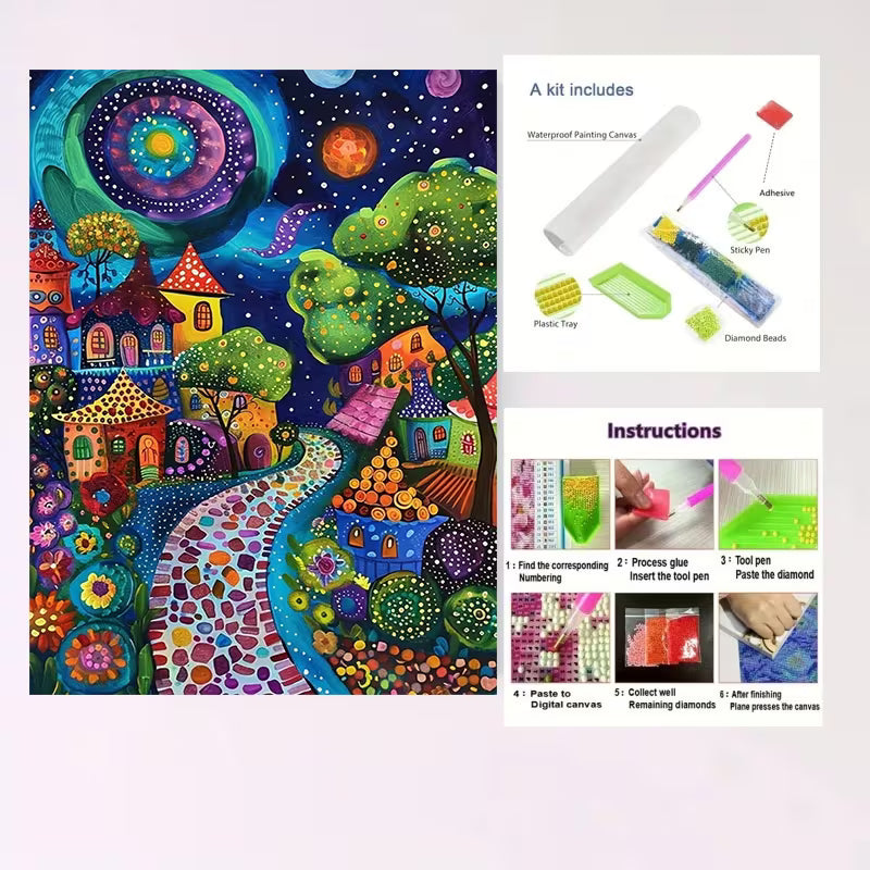 30x40cm 5D Diamond Painting Kit – Dreamlike Fairytale Town Night Sky