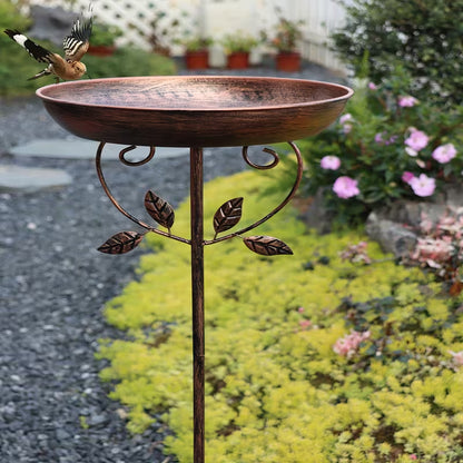 Vintage Copper-Style Cast Iron Bird Bath with Stand