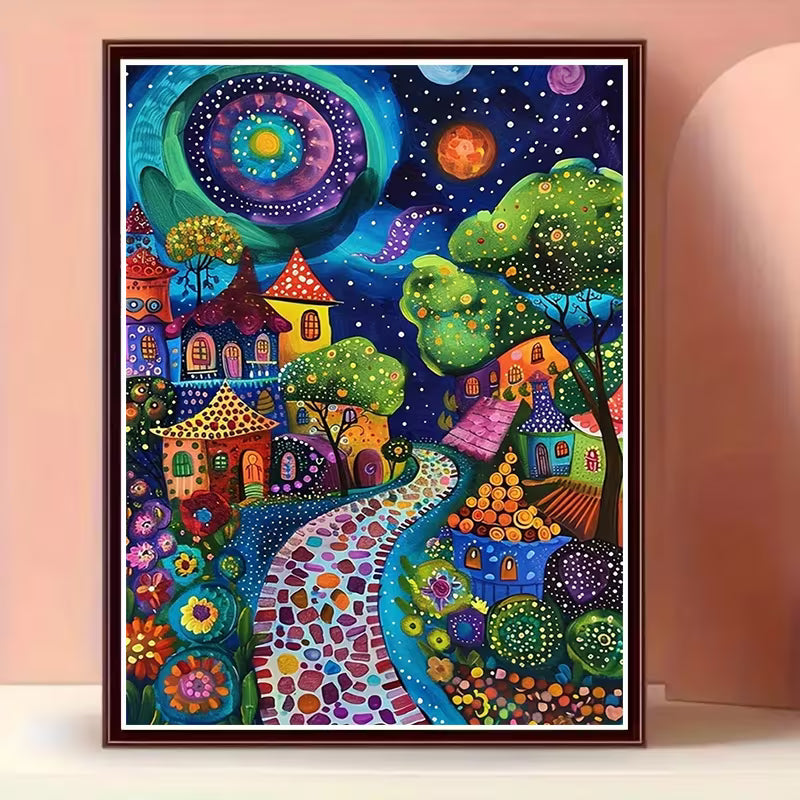 30x40cm 5D Diamond Painting Kit – Dreamlike Fairytale Town Night Sky