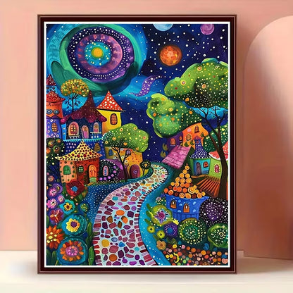 30x40cm 5D Diamond Painting Kit – Dreamlike Fairytale Town Night Sky