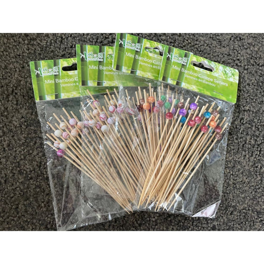 Mini bamboo skewers with colorful bead accents - 50 count x 4 - food skewers home&living materials
