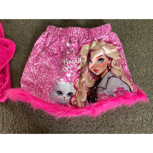 Shein size 6y sparkling pink barbie-themed skirt set with matching top and headband - outfit sets baby clothing