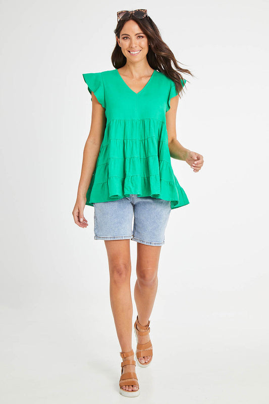 Betty basics leila linen top – green size 6 - blouses top women’s apparel