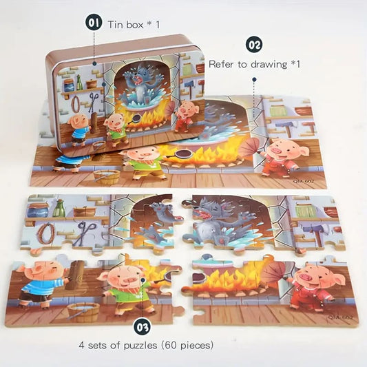 60 pc forest play puzzle & tin - puzzles toys