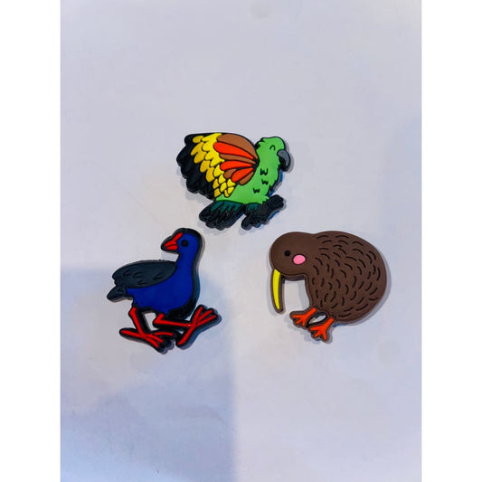 3x nz bird themed shoe charms - shoe accessories clogs - shoe accessories - shoe charms fashion accessories