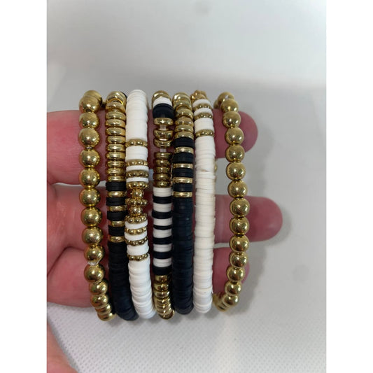 7x assorted black gold & white beads bracelet - bracelets bracelet - jewelry fashion accessories