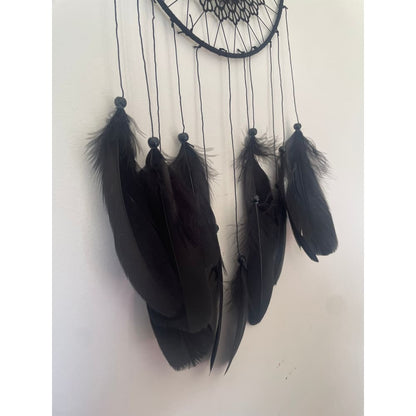 Black lace dreamcatcher with feather accents - dreamcatchers home & living - home decor - home decor & furniture
