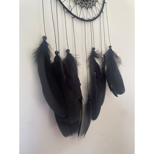 Black lace dreamcatcher with feather accents - dreamcatchers home & living - home decor - home decor & furniture