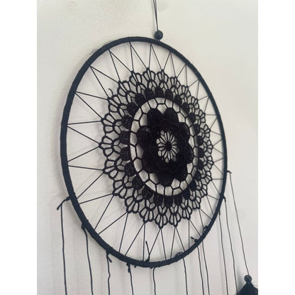 Black lace dreamcatcher with feather accents - dreamcatchers home & living - home decor - home decor & furniture