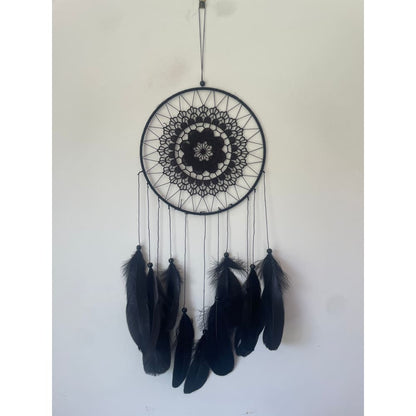 Black lace dreamcatcher with feather accents - dreamcatchers home & living - home decor - home decor & furniture