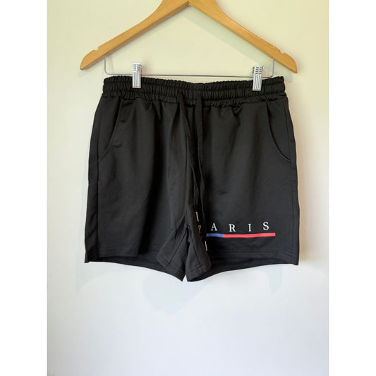 Manfinity size m black paris graphic shorts - shorts tops men’s apparel