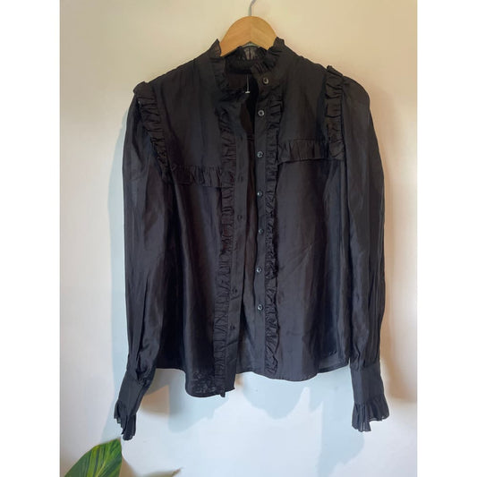 Brand new cut label blouse – size m – black ruffled button down – clearance - blouses blouse - bnew label cut branded