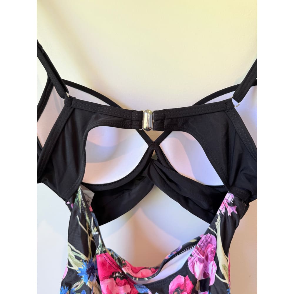 Shein floral cut-out one-piece swimsuit size s in black & pink floral - one-piece swimsuits top women’s apparel