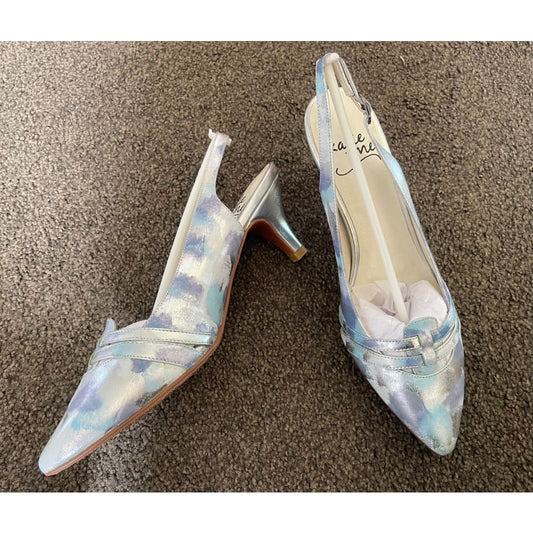 Katie ’n’ me - kim - blue and silver slingback heels - size 39 - heels clothing & fashion - heels - shoes women’s shoes