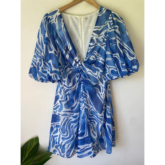 Blue & White Abstract Printed