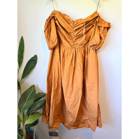 Adison + jere size l tan off-shoulder mini dress - dresses top women’s apparel