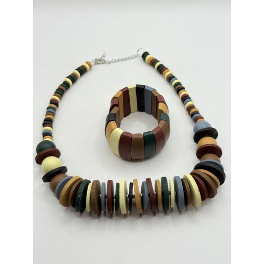Boho wooden beaded necklace and bracelet set - jewelry sets women’s apparel