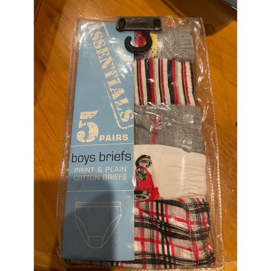 A package of five pairs of boys' briefs.