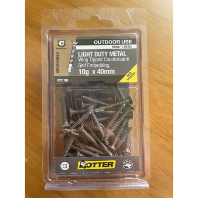 Otter light duty metal wing tipped countersunk self embedding 10g x 40mm - screws home & living - screw home&living
