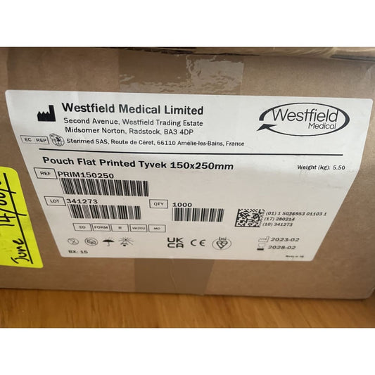 1000x westfield medical sterilisation pouch flat printed tyvek 150x250mm - medical supplies health and wellness