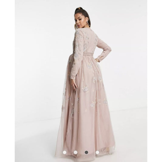 Asos design size 14 maternity bridesmaid pearl embellished long sleeve dress - 14 - maternity clothing clothing &