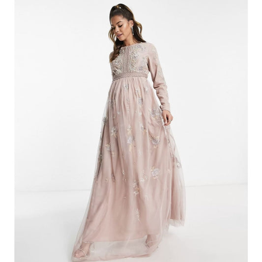 Asos design size 14 maternity bridesmaid pearl embellished long sleeve dress - 14 - maternity clothing clothing &
