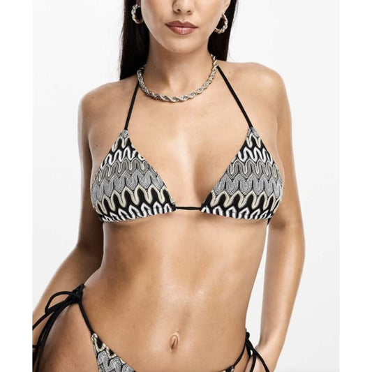 South beach size 6 embroidered triangle bikini top in multi - swimwear bikini - clothing & fashion - full body