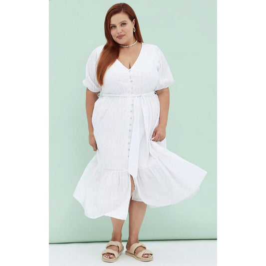 You + all size 18 white short sleeve textured button midi dress - dresses clothing & fashion - dresses - short sleeve