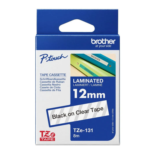 Brother tze-131 p-touch label tape – 12mm black on clear tape - label tapes & refill rolls stationery