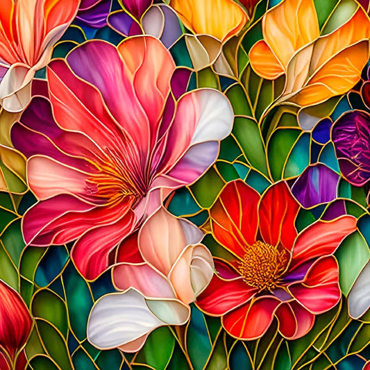 Stained Glass Flower Diamond Painting Kit – Round 5D Diamond Art