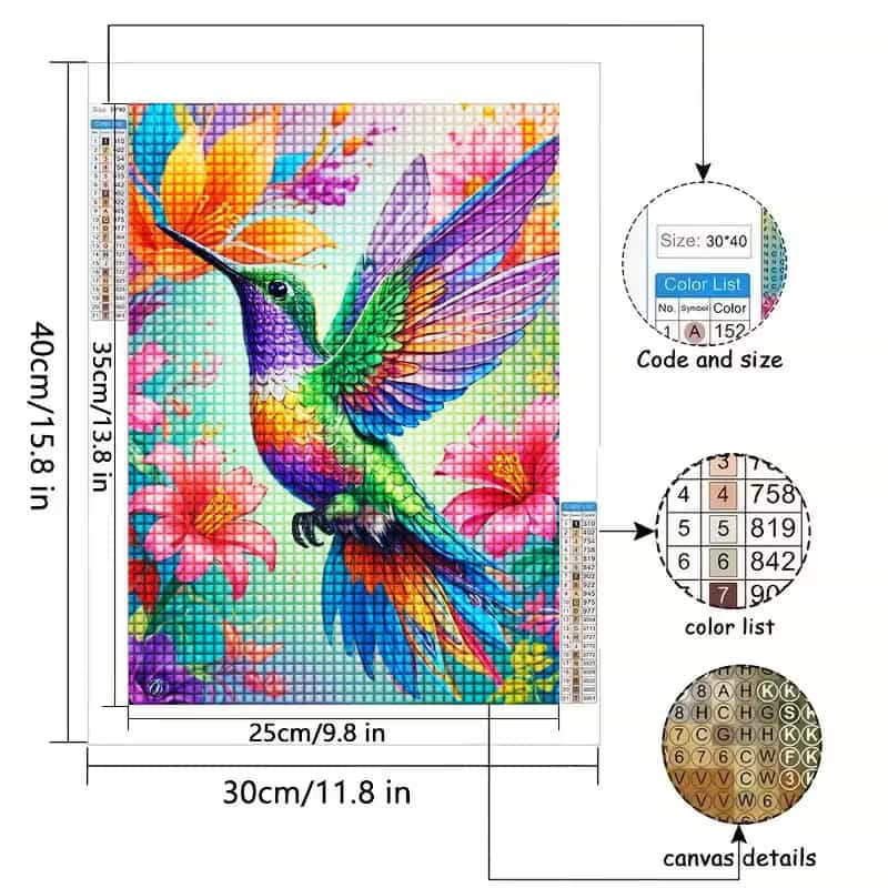 Hummingbird Floral 5D Diamond Painting Kit 30x40cm
