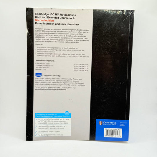 Cambridge igcse® mathematics core and extended coursebook by karen morrison and nick hamshaw - print books condition: