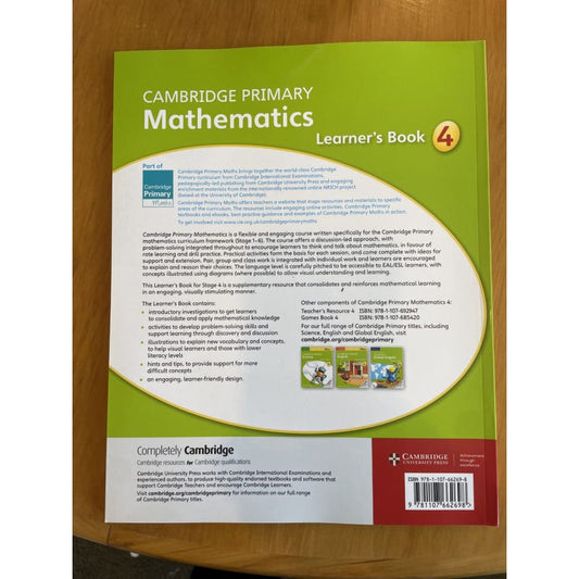 Cambridge university press: cambridge primary mathematics learner’s book 4 - print books book - educational