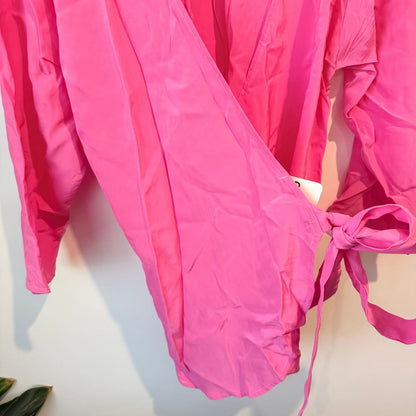 Carly harris magnolia wrap blouse – size 3 (nz 12 fit) – green & pink - blouses top women’s apparel